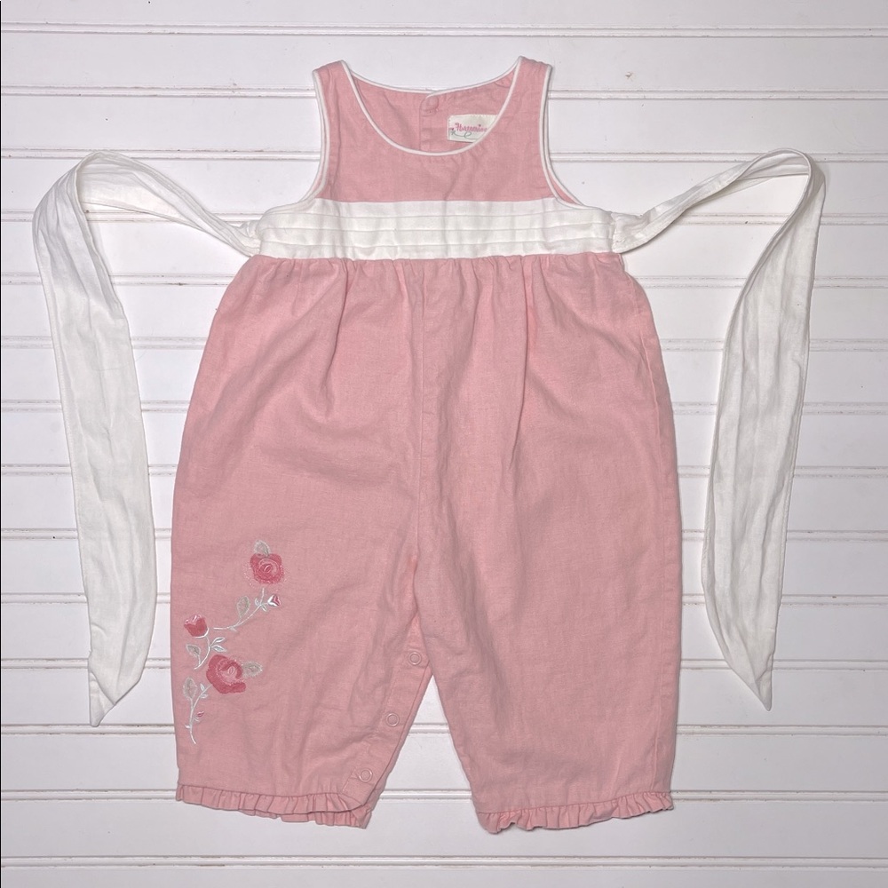 HARTSTRINGS VGUC Linen Cotton Blend Embroidered Appliqué Romper Jumpsuit